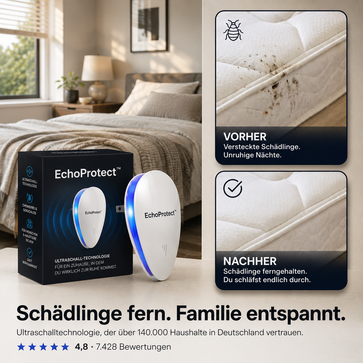 EchoProtect™ Ultraschall-Schutz~Sie schlafen in deinem Bett. Ab heute nicht mehr.
